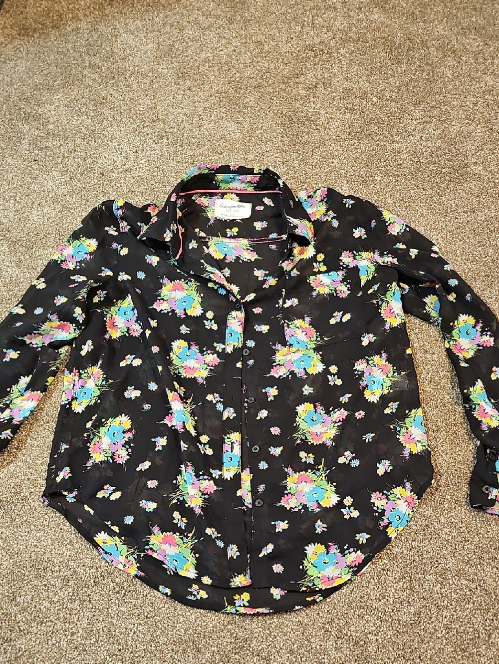 Aeropostale Sheer Flower Button Up